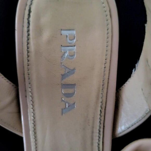 Authentic Prada Platform Sandals Chunky Heels Beige Patent Leather 38.5 US 8.5 - Picture 5 of 8